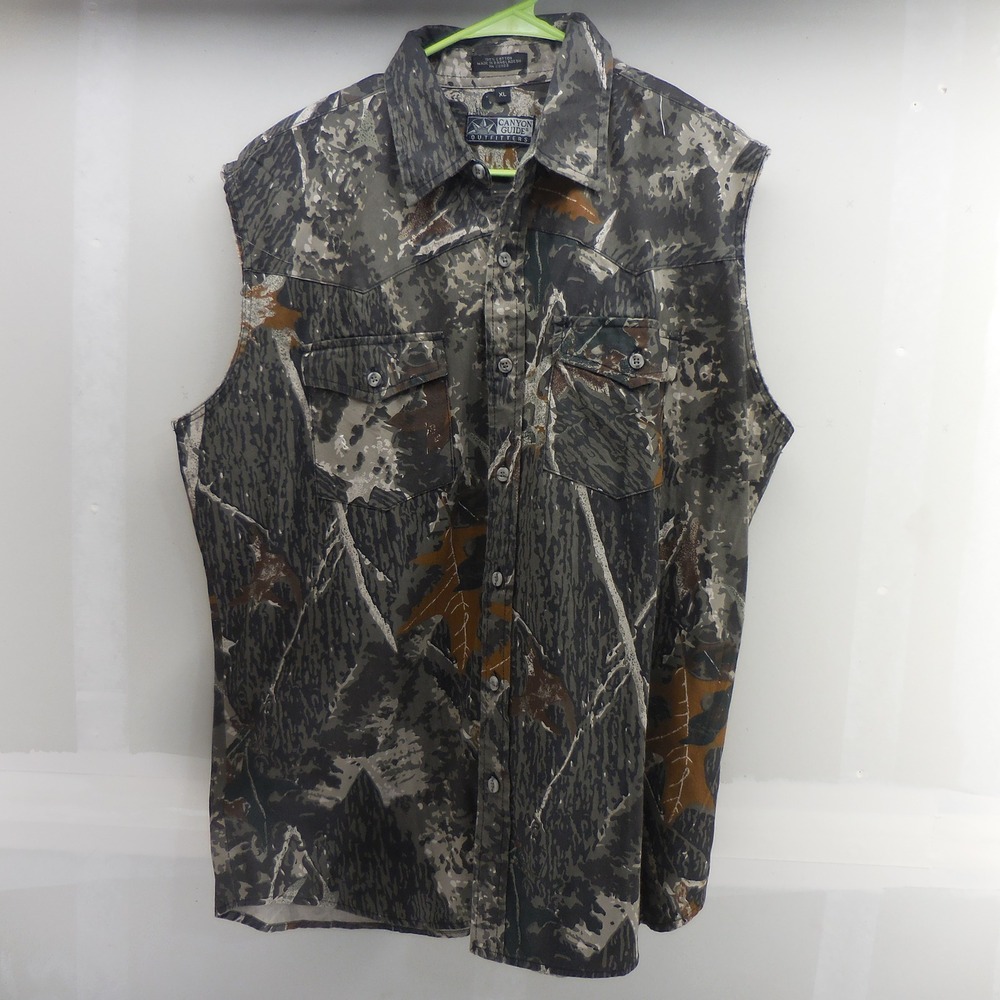 Canyon Guide Outfitters Mens XL Camo Sleeveless Western Shirt Cotton Gorpcore